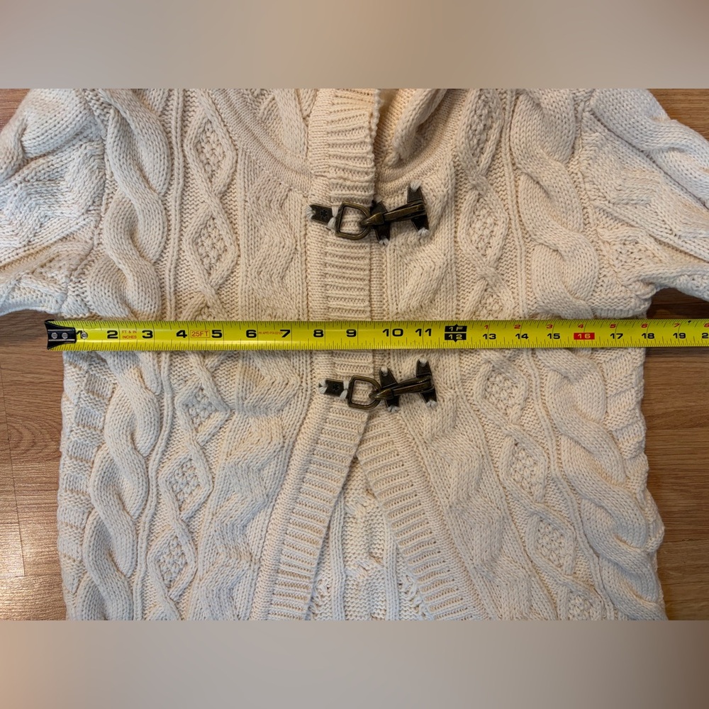 Blarney Aran Originals Cream Cable Knit Wool Hooded Toggle Cardigan Size S - Picture 7 of 11